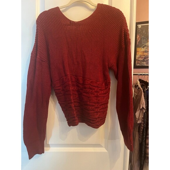 BTFBM Red Cable Knit twist knot sweater - Picture 3 of 3